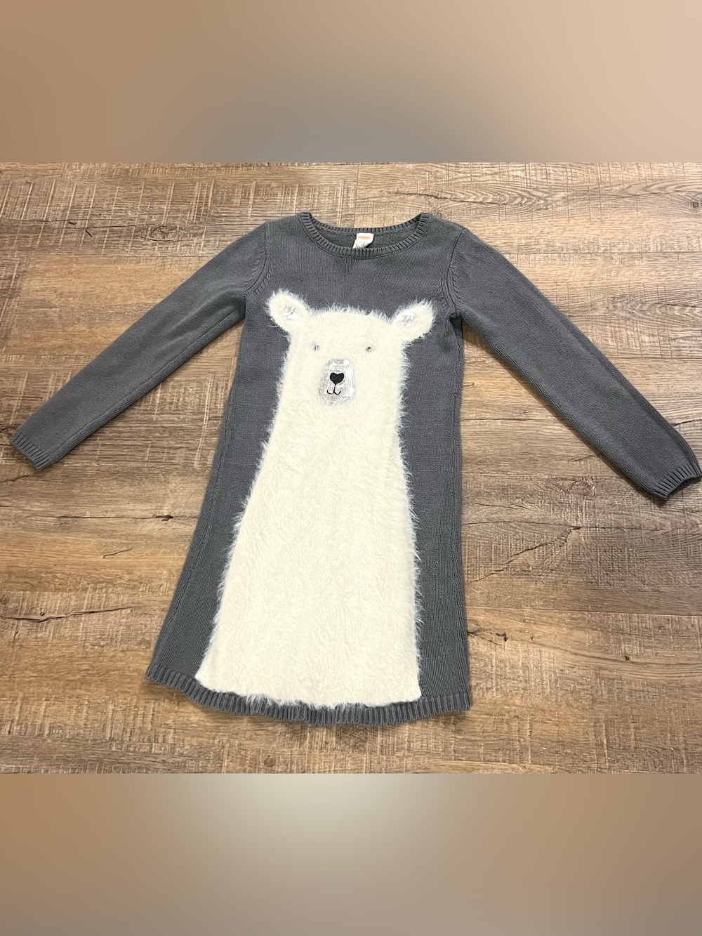 Gymboree girls 10 Grey Knit Dress with White Fuzzy Polar Bear Applique